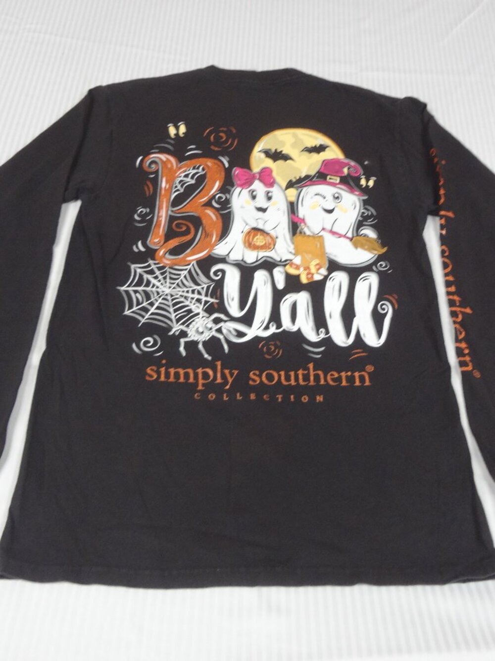 SIMPLY SOUTHERN GHOSTS BOO YALL - BLACK SMALL LONG SLEEVE T-SHIRT M61